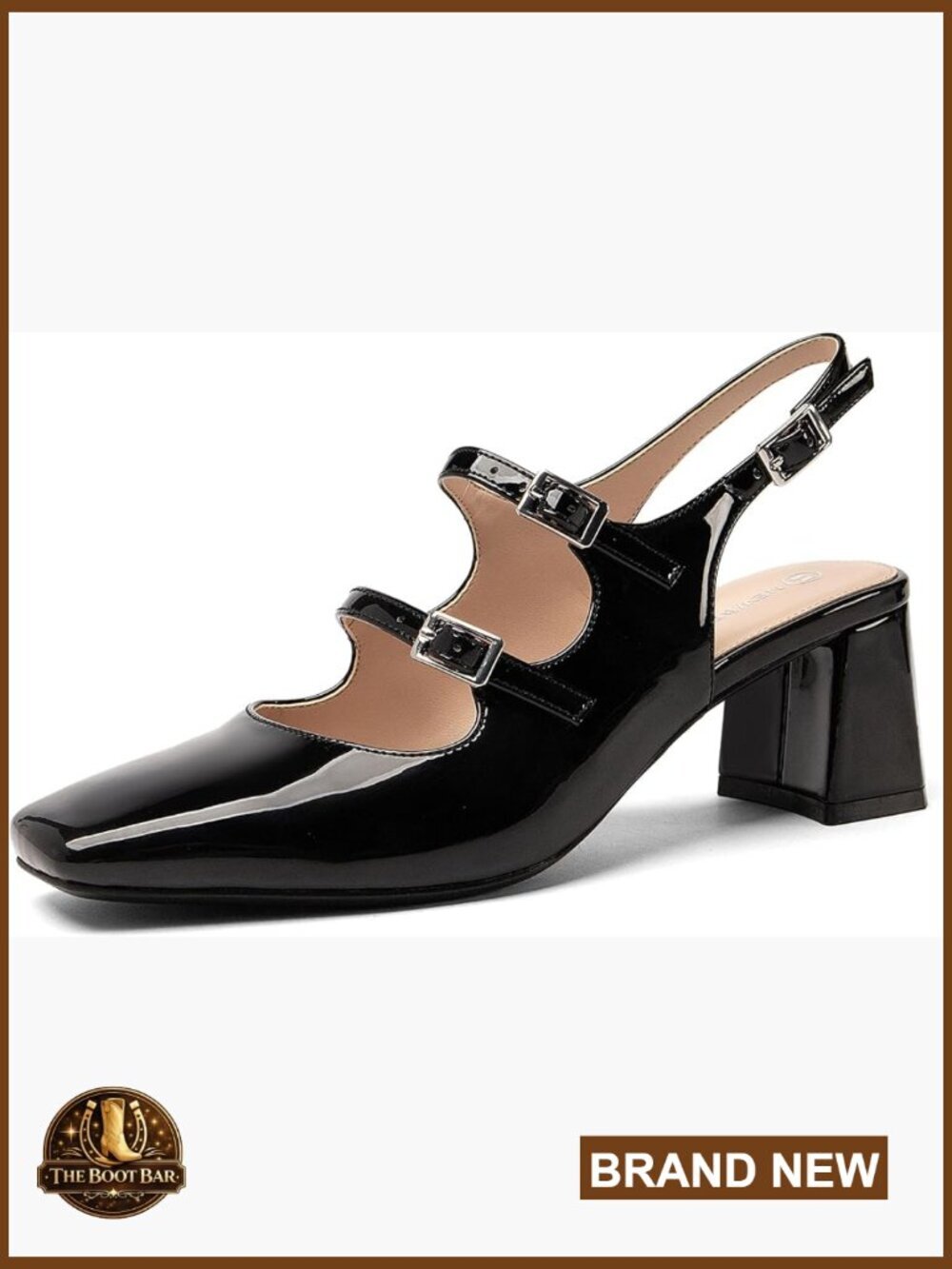 Square Toe Mary Jane Block Heel Pumps Double Ankle Strap Slingbacks